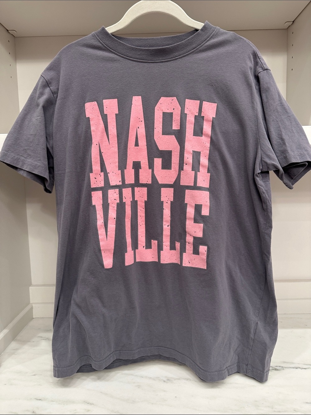 Pink Lily small Nashville Graphic Tee in Charcoal with Pink Print.  Like new
